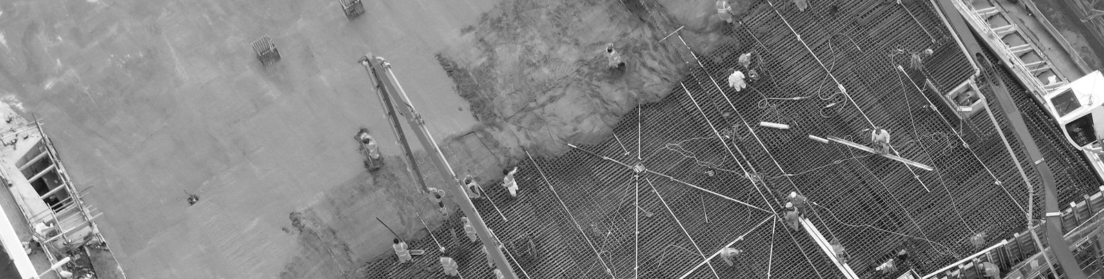 Aerial view of a reinforced concrete pour on a construction site